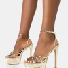 Public Desire Afterhours Gold Strappy Platform Square Toe Stiletto Heels Metallic Discount