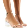Public Desire Afternoon Patent Clear Perspex Block Mid Heeled Sandals Nude Outlet