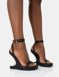Public Desire A-List Pu Barely There Wrap Around Platform Cut Out Wedge Heels Black Store