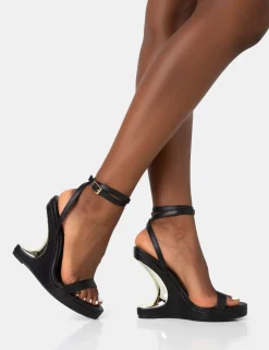 Public Desire A-List Pu Barely There Wrap Around Platform Cut Out Wedge Heels Black Store