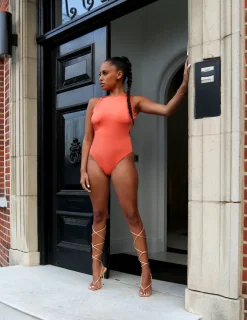 Public Desire Amber X Racer Front Bodysuit Orange Cheap
