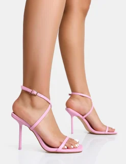 Public Desire Amy Baby Strappy Barely There Square Toe Stiletto Heels Pink Clearance