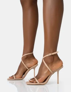 Public Desire Amy Nude Strappy Barely There Square Toe Stiletto Heels Pink Best