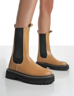 Public Desire Animate Ankle Chunky Sole Chelsea Boots Camel Clearance