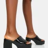 Public Desire Ariel Patent Mule Chunky Mid Platform Heels Black Store