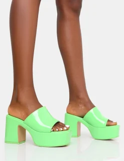 Public Desire Ariel Patent Mule Chunky Mid Platform Heels Green Online