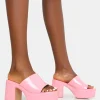Public Desire Ariel Patent Patent Mule Chunky Mid Platform Heels Pink Clearance