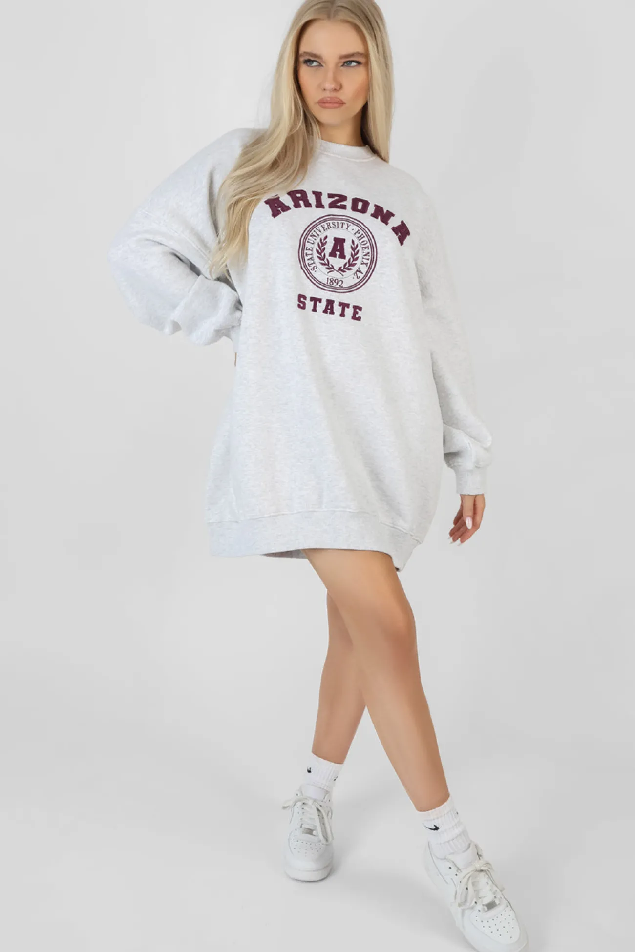 Public Desire Arizona Graphic Sweat Dress Marl Oatmeal Sale