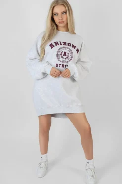 Public Desire Arizona Graphic Sweat Dress Marl Oatmeal Sale
