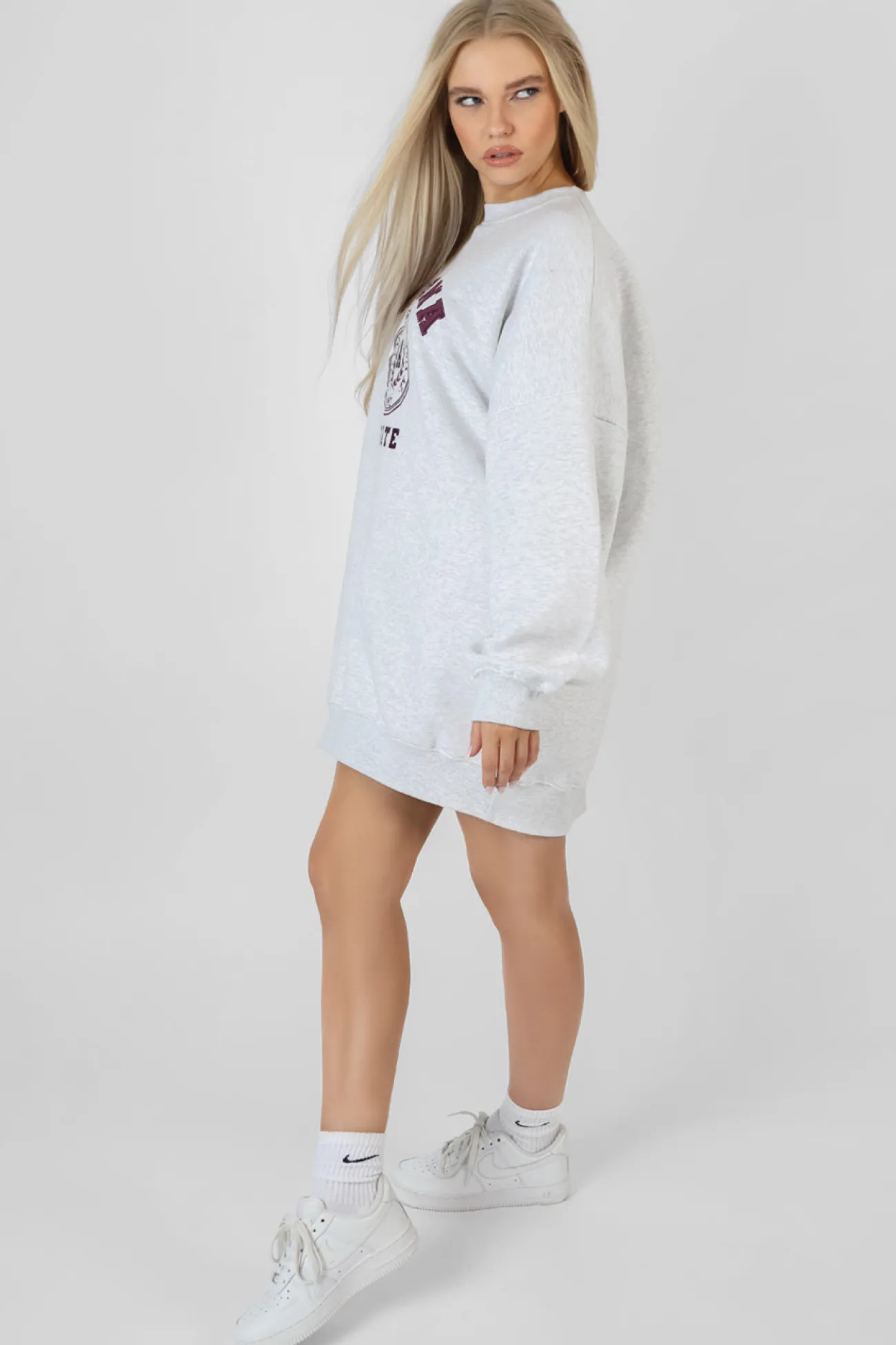 Public Desire Arizona Graphic Sweat Dress Marl Oatmeal Sale