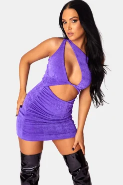 Public Desire Asymetric Cut Away Slinky Mini Dress Purple Cheap