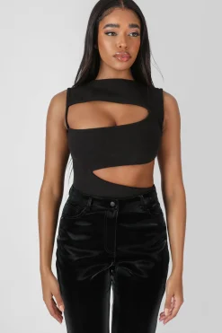 Public Desire Asymmetric Cut Away Bodysuit Black Fashion
