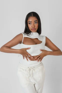 Public Desire Asymmetric Cut Away Bodysuit White Hot