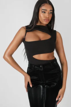Public Desire Asymmetric Cut Away Bodysuit Black Fashion