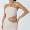 Public Desire Asymmetric Cutout Waist Strappy Mini Dress Nude Clearance