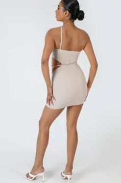 Public Desire Asymmetric Cutout Waist Strappy Mini Dress Nude Clearance