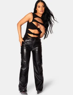 Public Desire Asymmetric Waistband Pu Cargo Trousers Black Best Sale