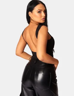 Public Desire Asymmetric Waistband Pu Cargo Trousers Black Best Sale