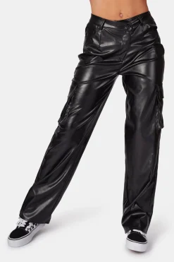 Public Desire Asymmetric Waistband Pu Cargo Trousers Black Best Sale