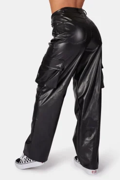 Public Desire Asymmetric Waistband Pu Cargo Trousers Black Best Sale