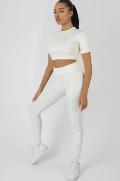 Public Desire Athleisure Seam Front Ribbed Leggings White Hot