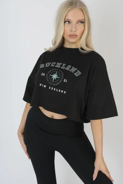 Public Desire Auckland Slogan Crop Top Black Shop