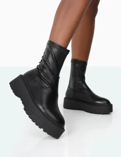 Public Desire Auden Black Pu Chunky Sole Ankle Boots Mocca Shop
