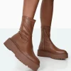Public Desire Auden Mocha Pu Chunky Sole Ankle Boots Brown Best Sale