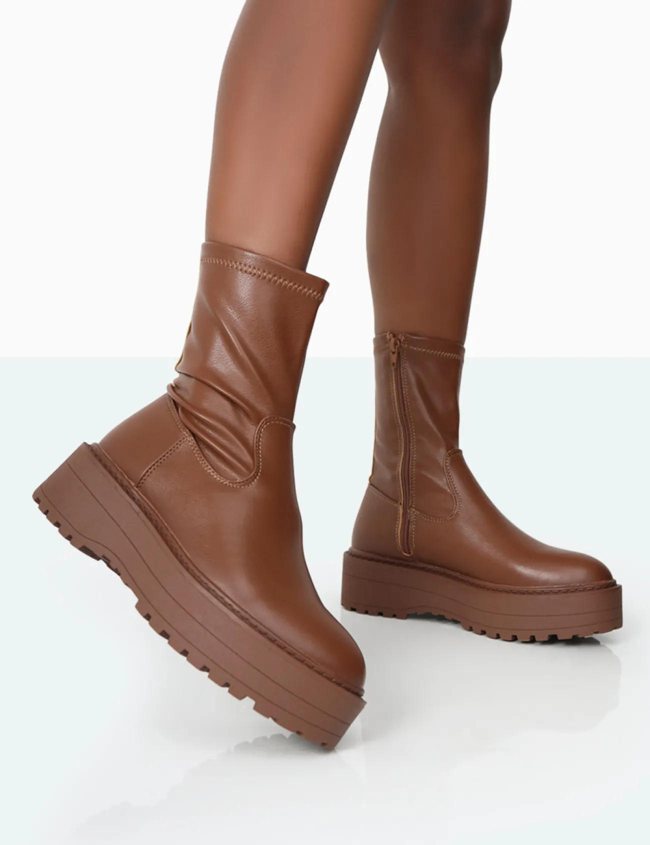 Public Desire Auden Mocha Pu Chunky Sole Ankle Boots Brown Best Sale