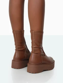 Public Desire Auden Mocha Pu Chunky Sole Ankle Boots Brown Best Sale