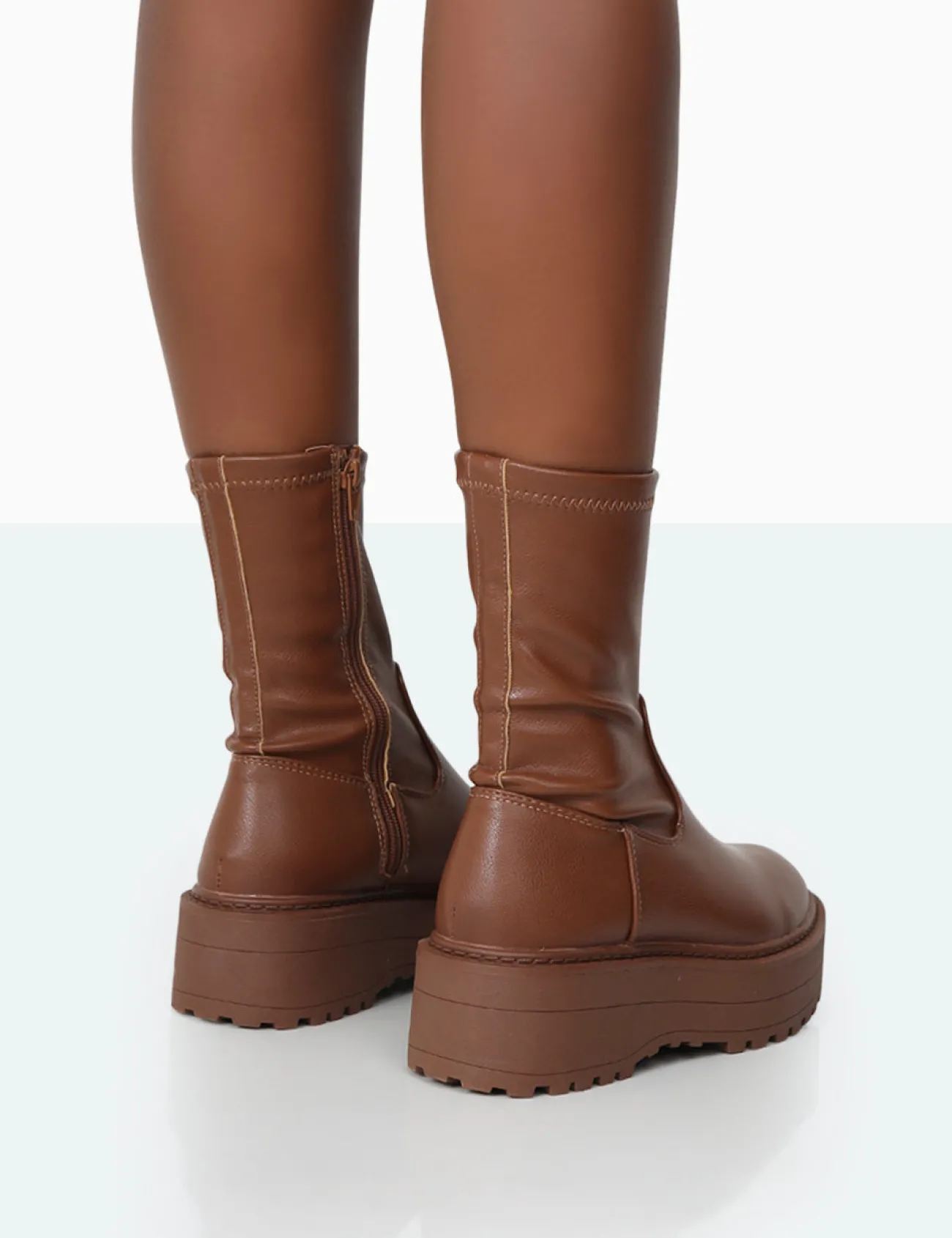 Public Desire Auden Mocha Pu Chunky Sole Ankle Boots Brown Best Sale