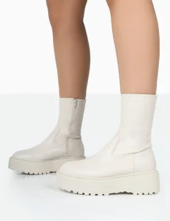 Public Desire Auden Wide Fit Chunky Sole Ankle Boots White Store