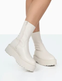 Public Desire Auden Wide Fit Chunky Sole Ankle Boots White Store