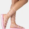 Public Desire Babygirl Baby Flatform Lace Up Sandals Pink Sale