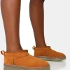Public Desire Bambi Faux Suede Ultra Mini Ankle Boots Tan Fashion