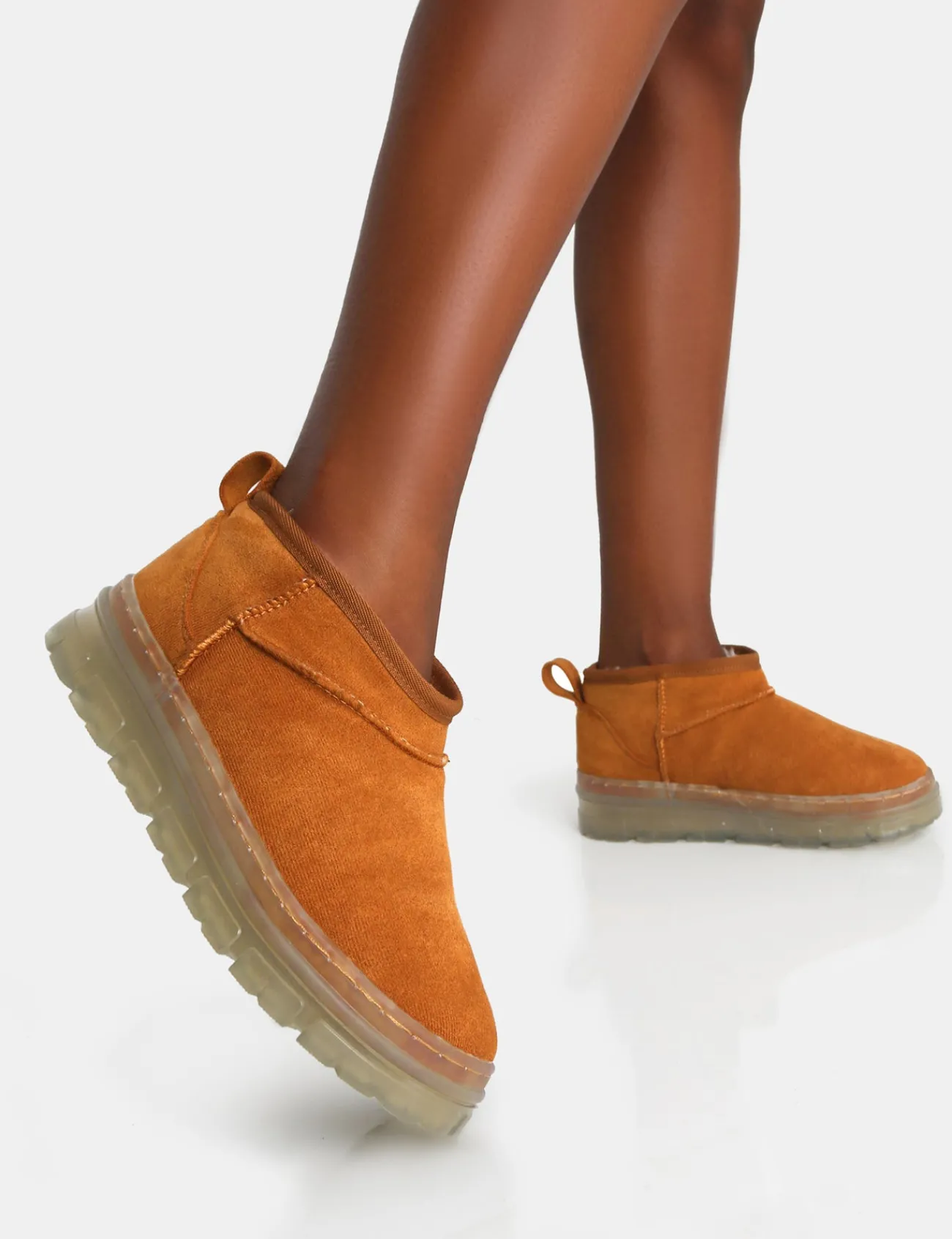 Public Desire Bambi Faux Suede Ultra Mini Ankle Boots Tan Fashion