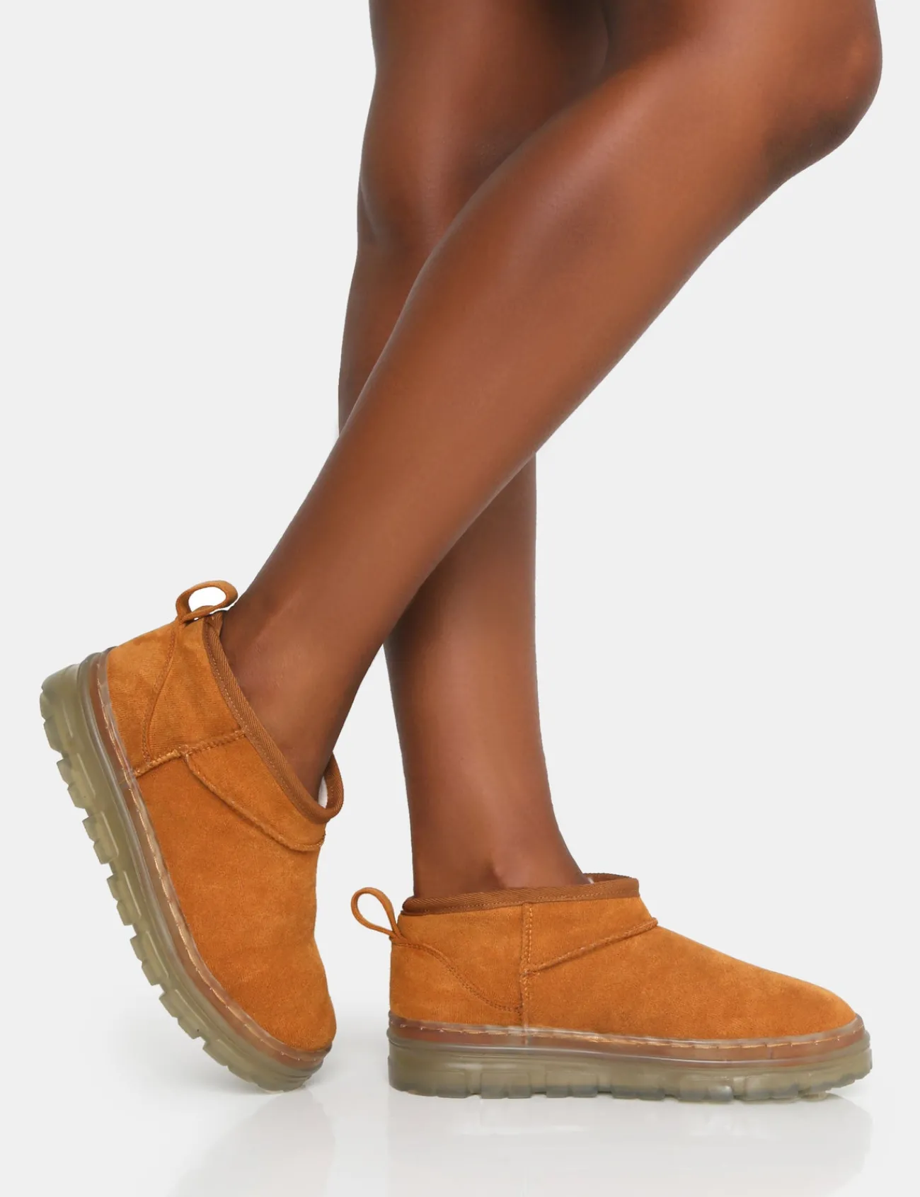 Public Desire Bambi Faux Suede Ultra Mini Ankle Boots Tan Fashion