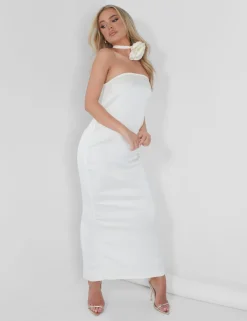 Public Desire Bandeau Satin Maxi Dress Oyster Discount
