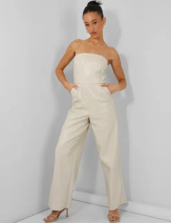 Public Desire Bandeau Tailored Wide Leg Jumpsuit Stone Outlet