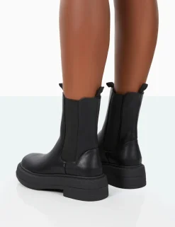 Public Desire Barbie Pu Platform Chunky Sole Chelsea Boots Black Cheap