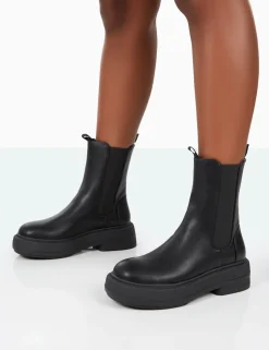 Public Desire Barbie Pu Platform Chunky Sole Chelsea Boots Black Cheap