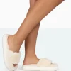 Public Desire Bashful Ecru Faux Fur Chunky Sole Slider Slippers Hot