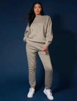 Public Desire Be Your Own Muse Embroidered Sweatshirt Khaki Store