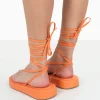 Public Desire Beach Babe Lace Up Toe Thong Flatform Sandals Orange Online