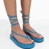 Public Desire Beach Babe Lace Up Toe Thong Flatform Sandals Blue Sale