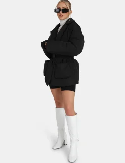 Public Desire Belted Puffer Blazer Black New