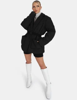 Public Desire Belted Puffer Blazer Black New