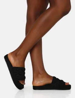 Public Desire Bestie Nylon Embossed Heart Slider Sandals Black Best