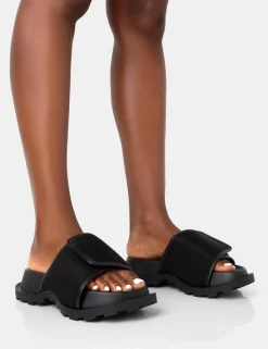 Public Desire Blaze Nylon Sporty Slider Sandals Black Outlet