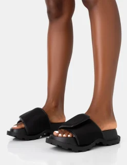 Public Desire Blaze Nylon Sporty Slider Sandals Black Outlet